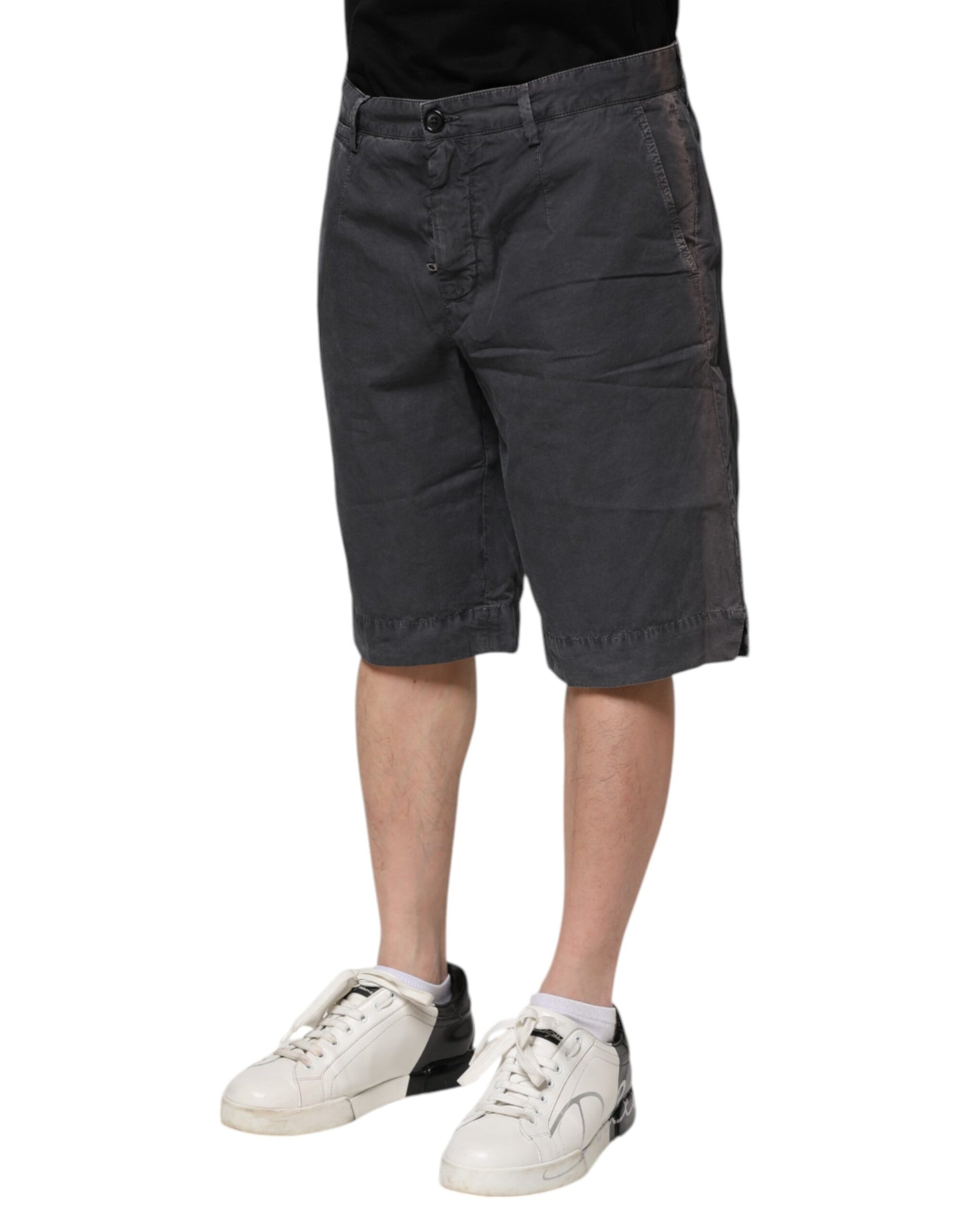 Dark Gray Cotton Stretch Denim Bermuda Shorts