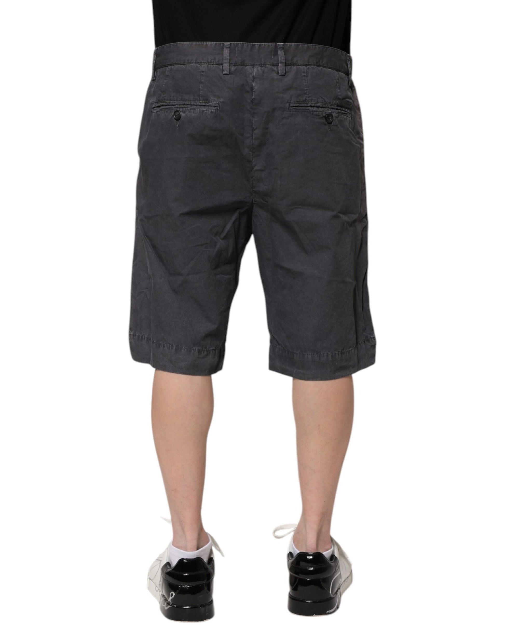 Dark Gray Cotton Stretch Denim Bermuda Shorts