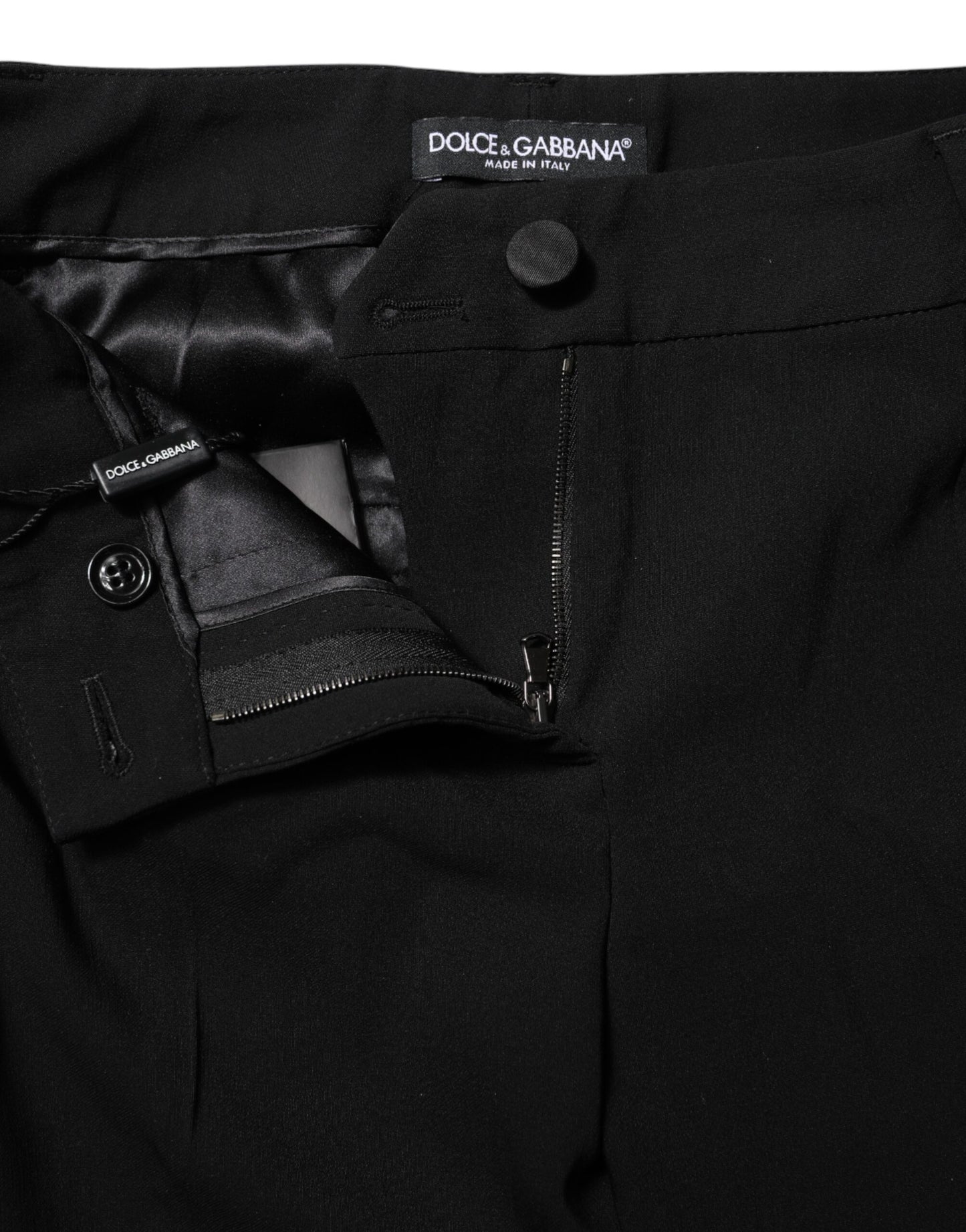 Black Wool Mid Waisted Tapered Dress Pants