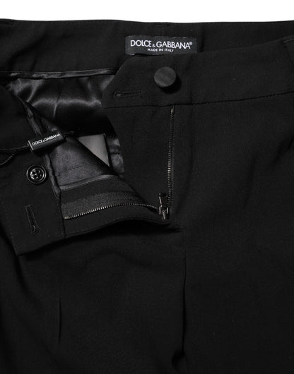 Black Wool Mid Waisted Tapered Dress Pants