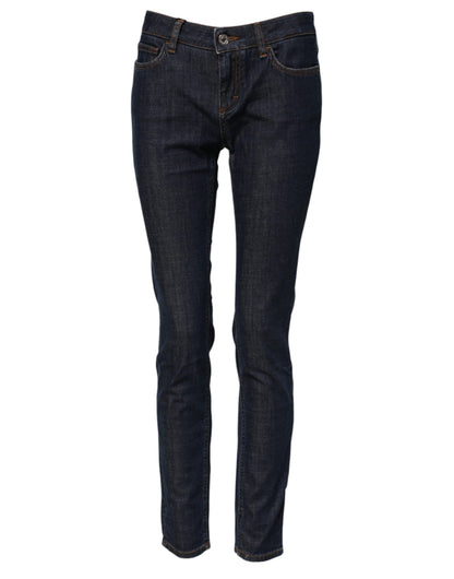 Blue Skinny Cotton Mid Waisted Denim Jeans