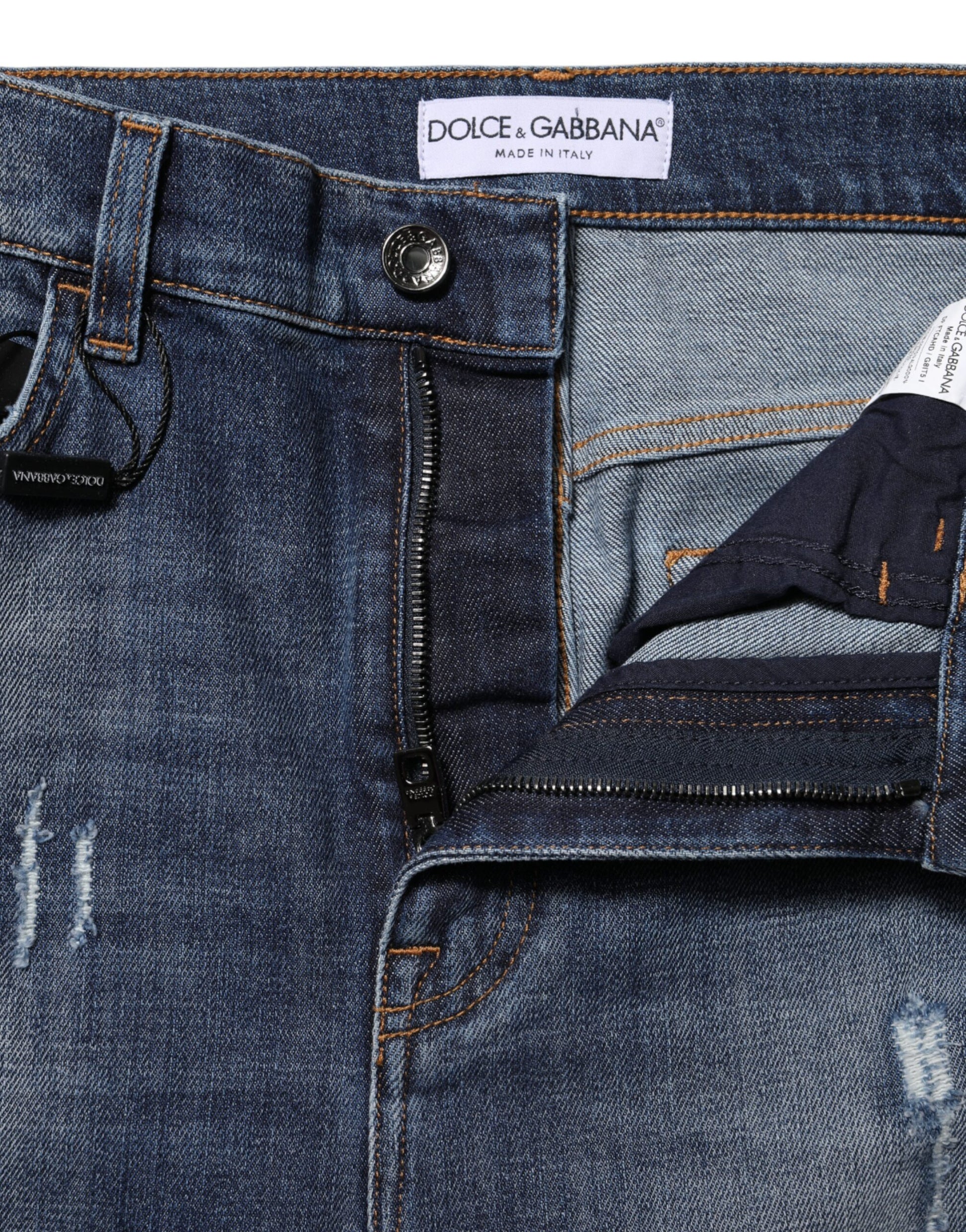 Blue Washed Cotton High Waisted Denim Jeans