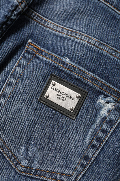 Blue Washed Cotton High Waisted Denim Jeans