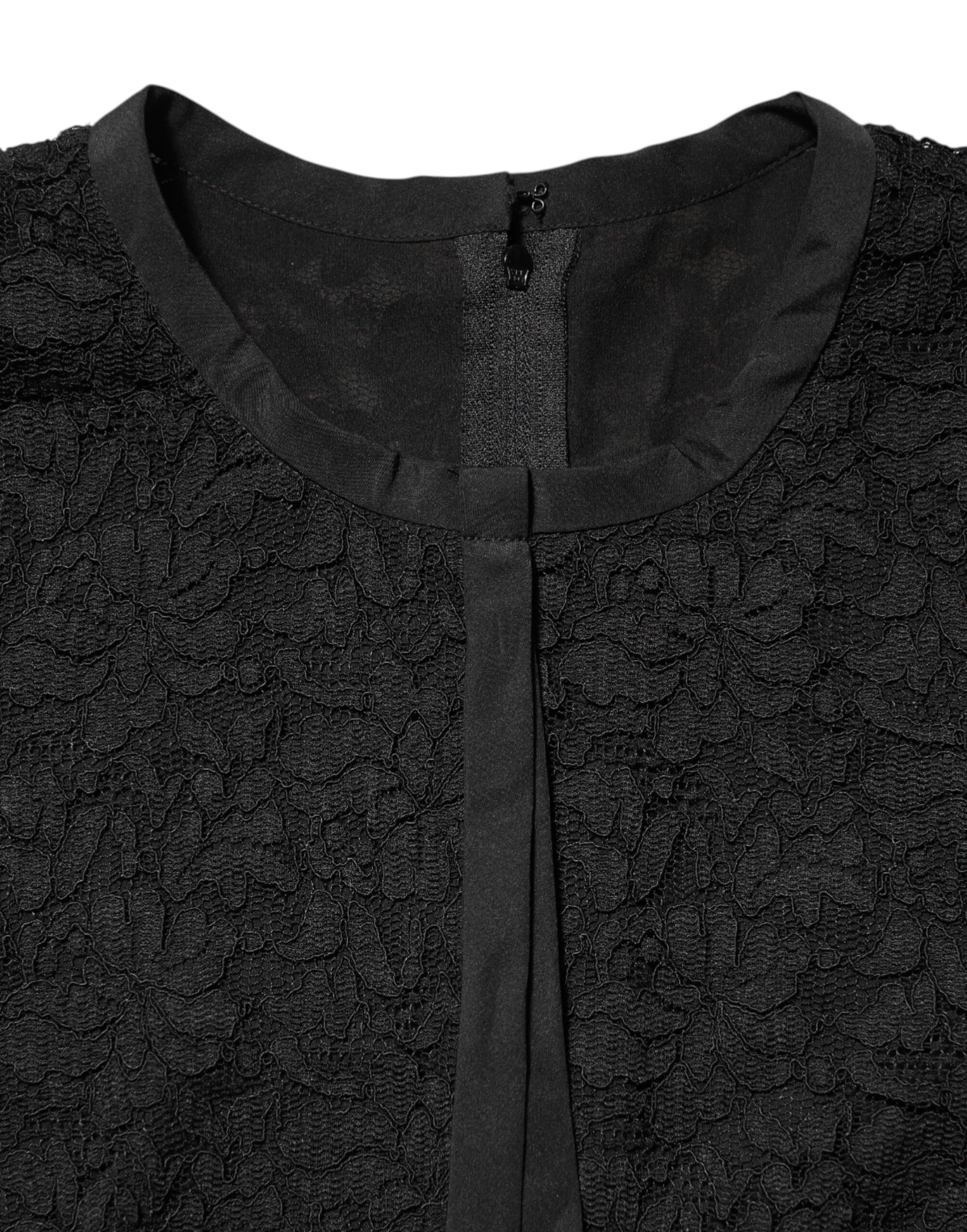 Black Nylon Lace Long Sleeve Blouse Top
