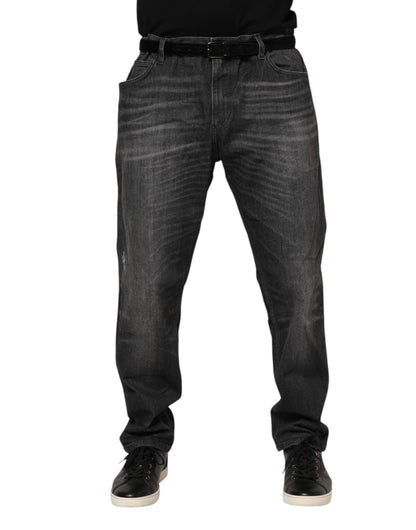 Gray Washed Cotton Loose Denim Jeans