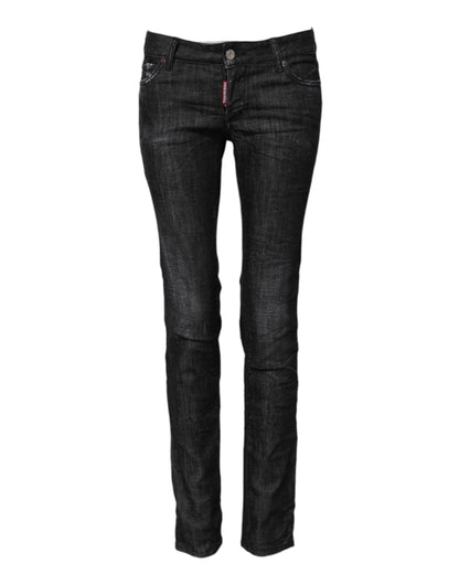 Black Cotton Low Waist Skinny Denim Jeans