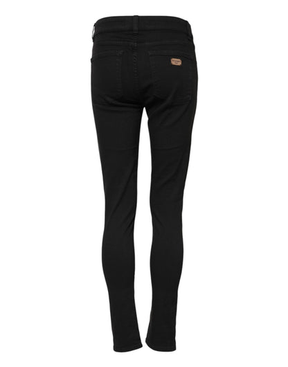Black Cotton Skinny Mid Waist Denim Jeans
