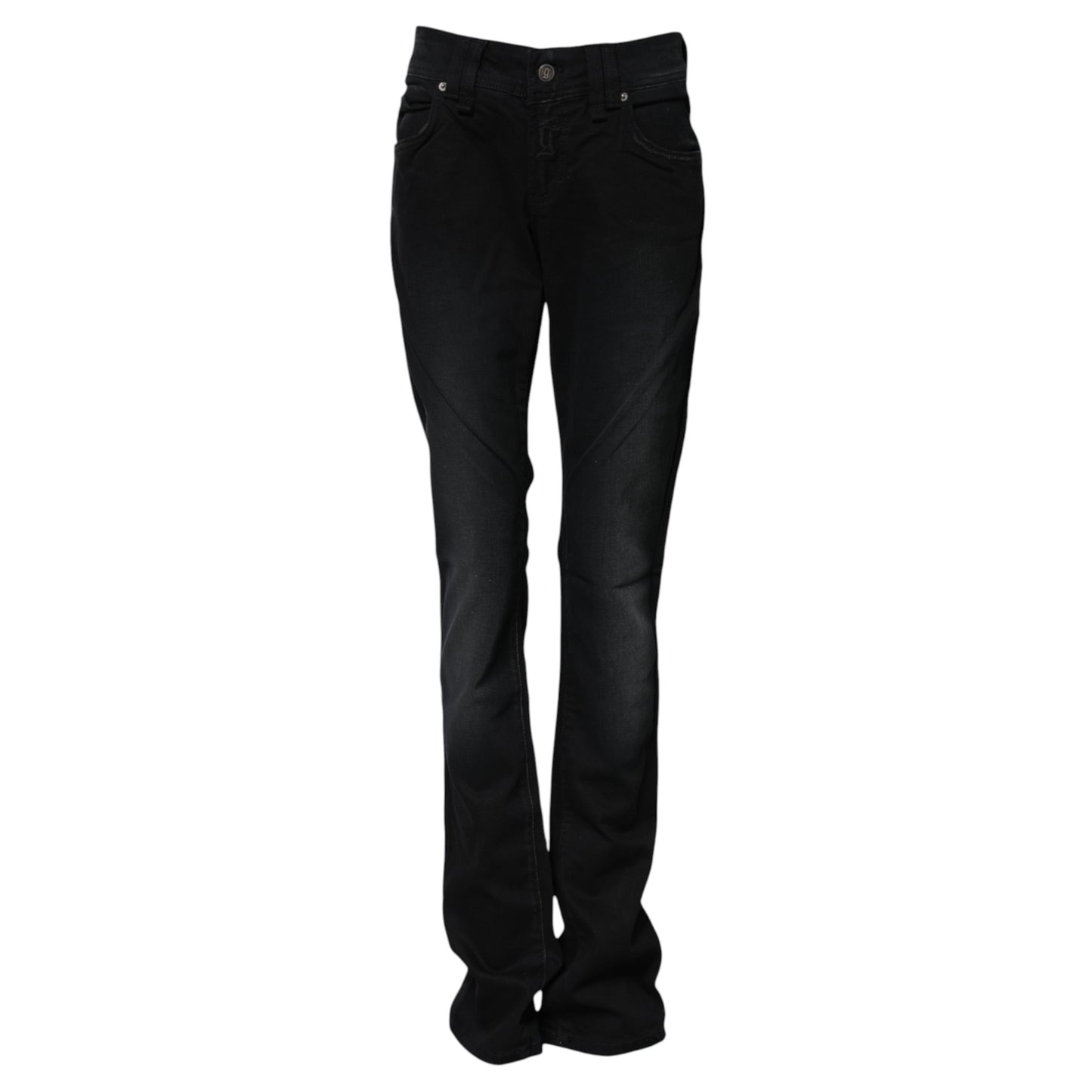 Black Cotton Mid Waist Tapered Denim Jeans