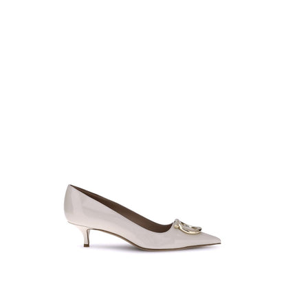 Cream Calf Leather Bos Taurus Mid Heel Pumps