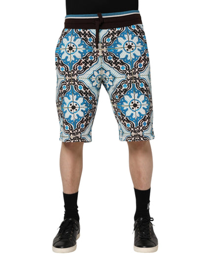 Multicolor Cotton Maiolica Print Bermuda Shorts
