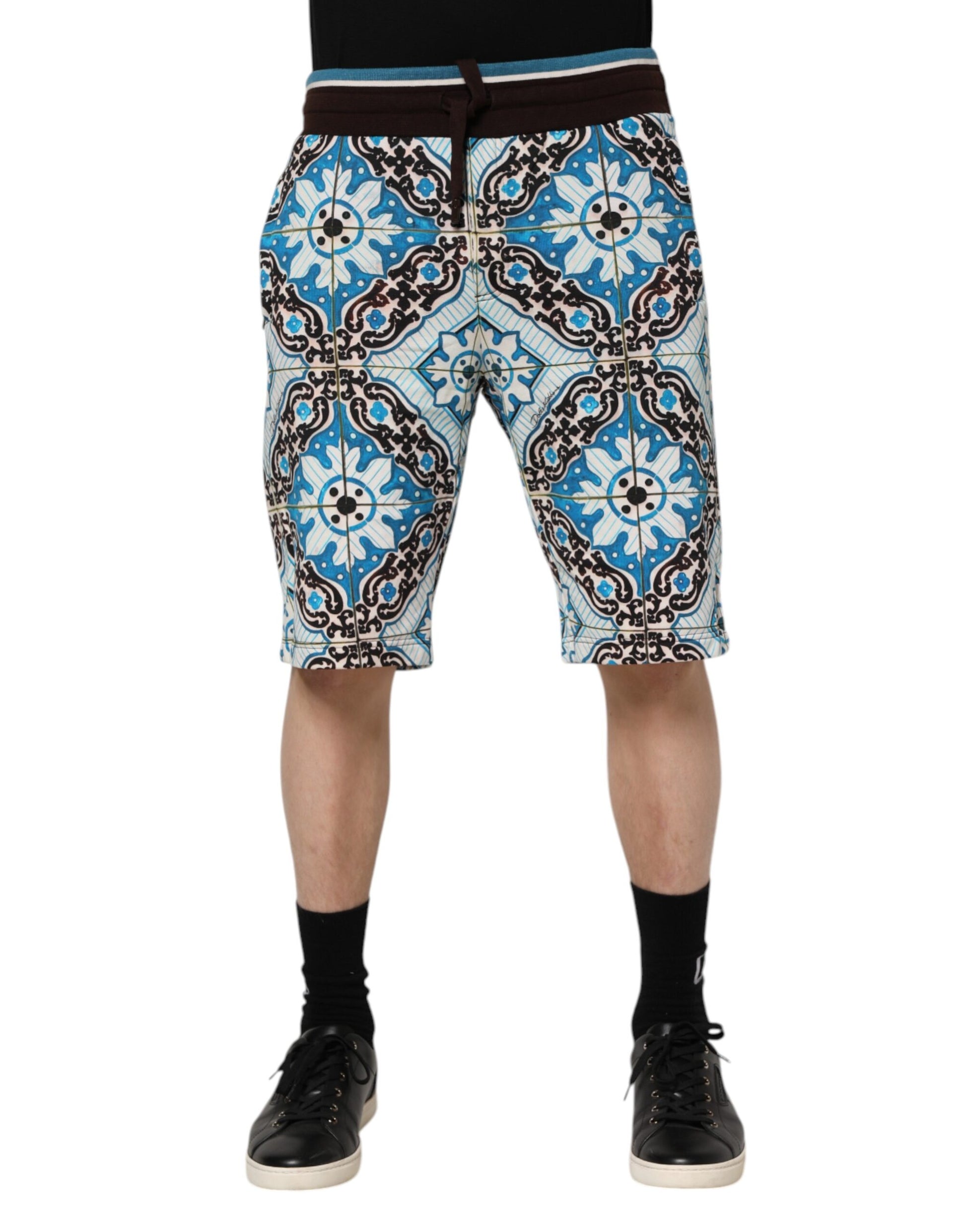 Multicolor Cotton Maiolica Print Bermuda Shorts