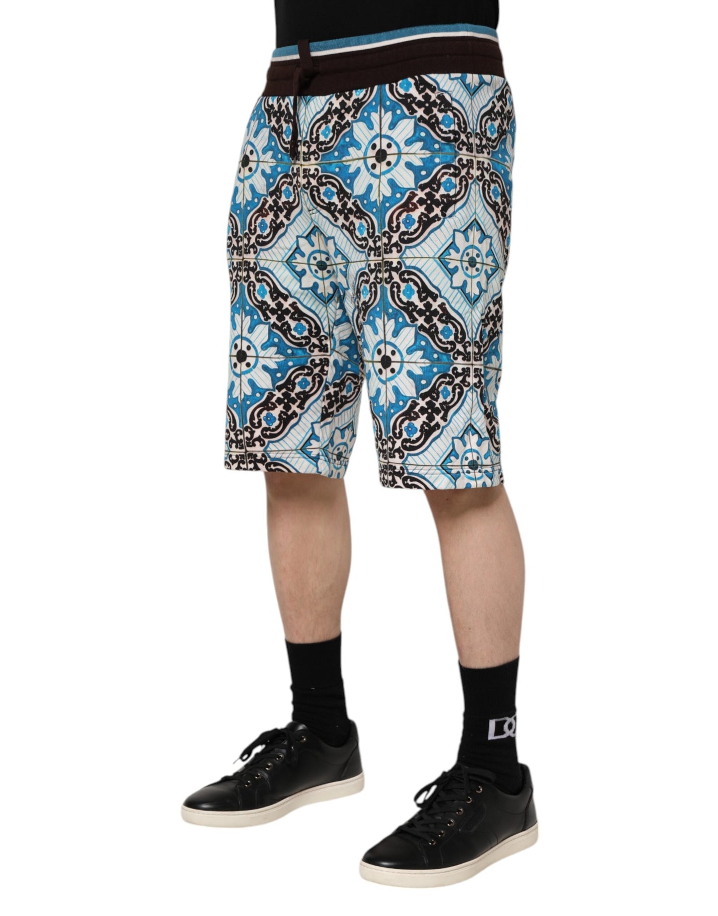 Multicolor Cotton Maiolica Print Bermuda Shorts