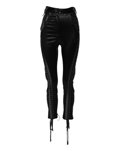 Black Lace Details High Waist Skinny Pants