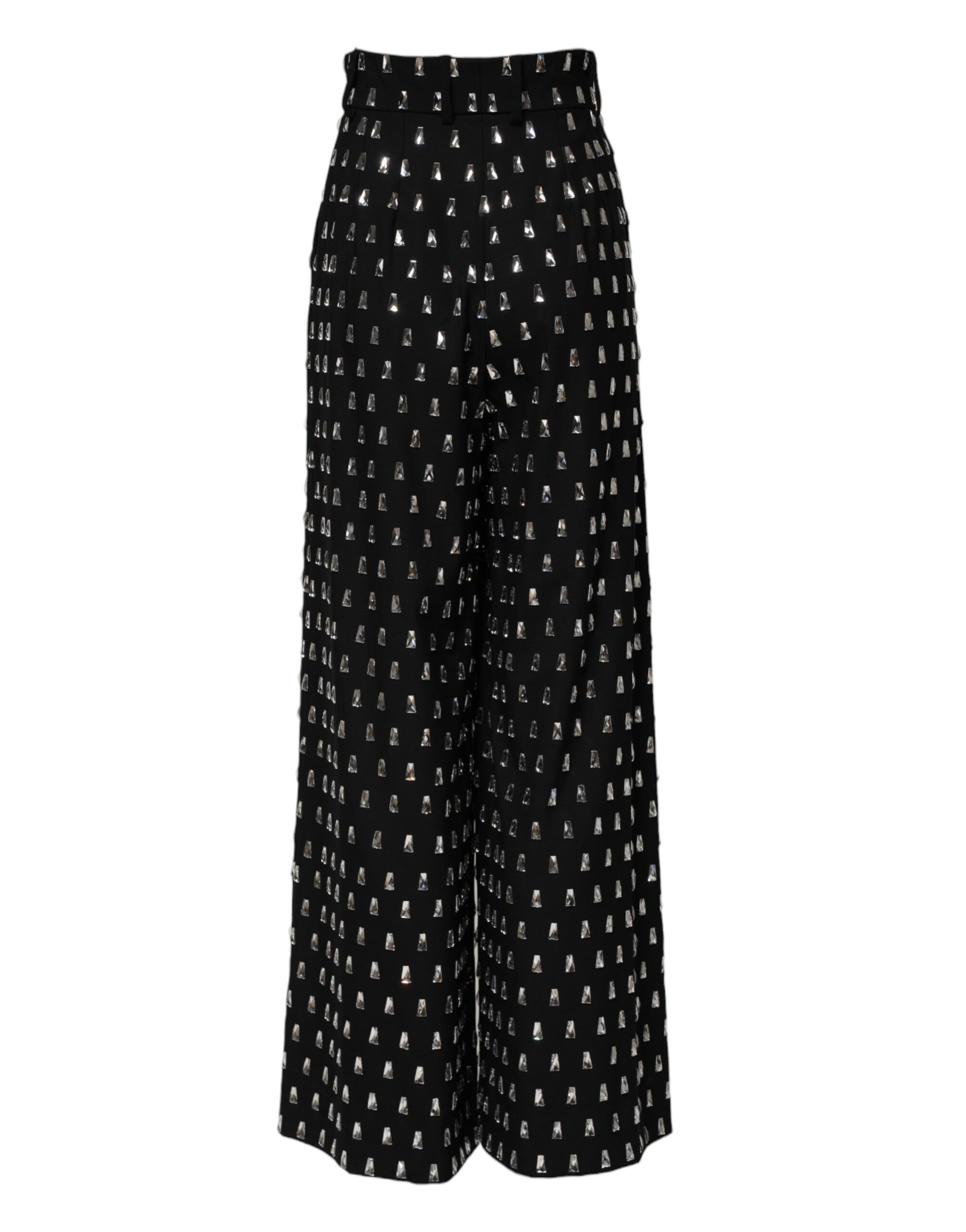 Black Crystal Embellished Wide Leg Pants