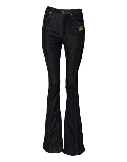 Black Cotton Mid Waist Bootcut Denim Jeans