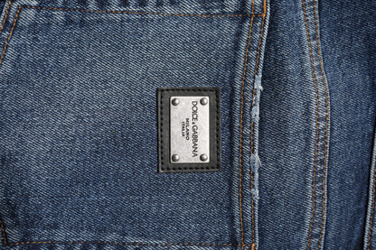 Blue Cotton Mid Waisted Straight Denim Jeans