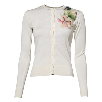 White Silk Lily Buttoned Cardigan Sweater