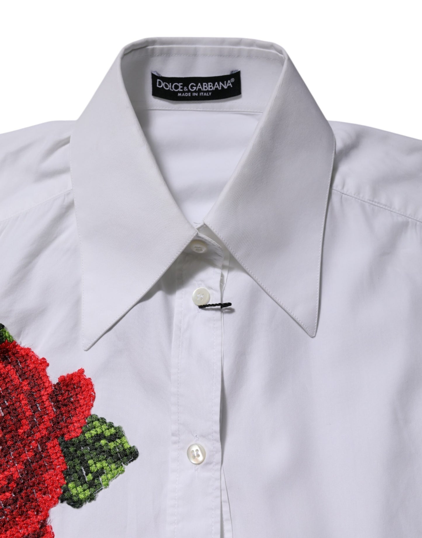 White Rose Embroidery Collared Shirt Top