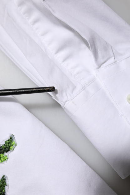 White Rose Embroidery Collared Shirt Top