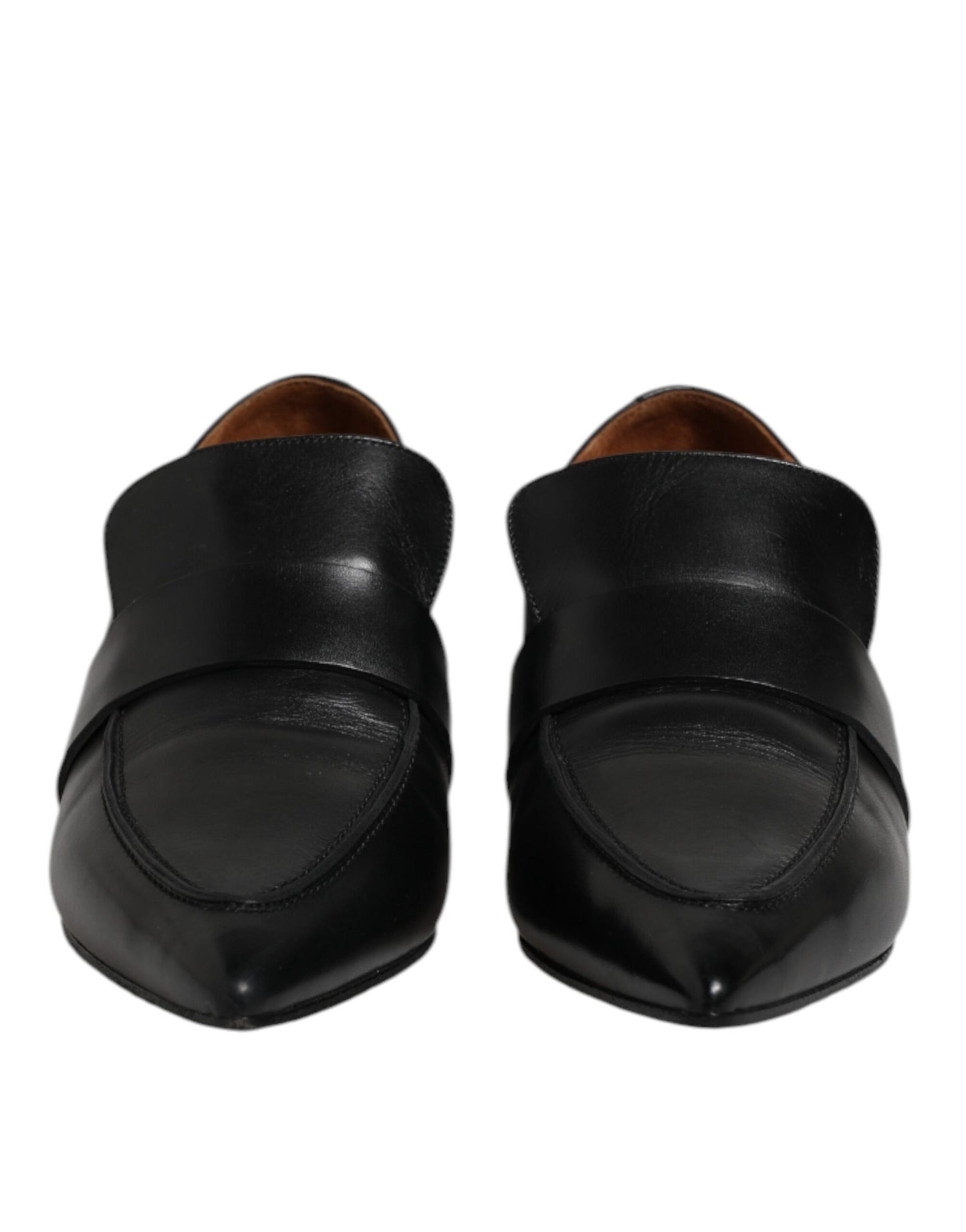 Black Soft Leather Loafer Pointed Toe Slip On Shoes