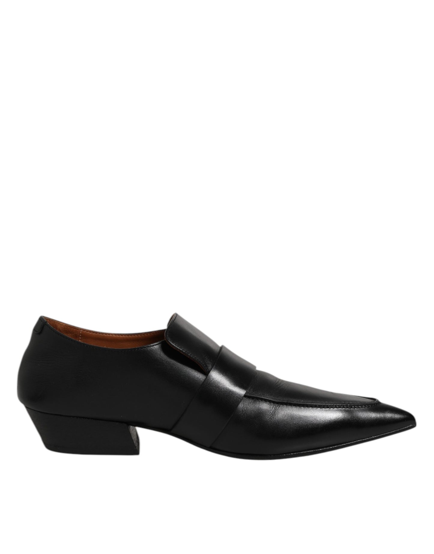 Black Soft Leather Loafer Pointed Toe Slip On Shoes