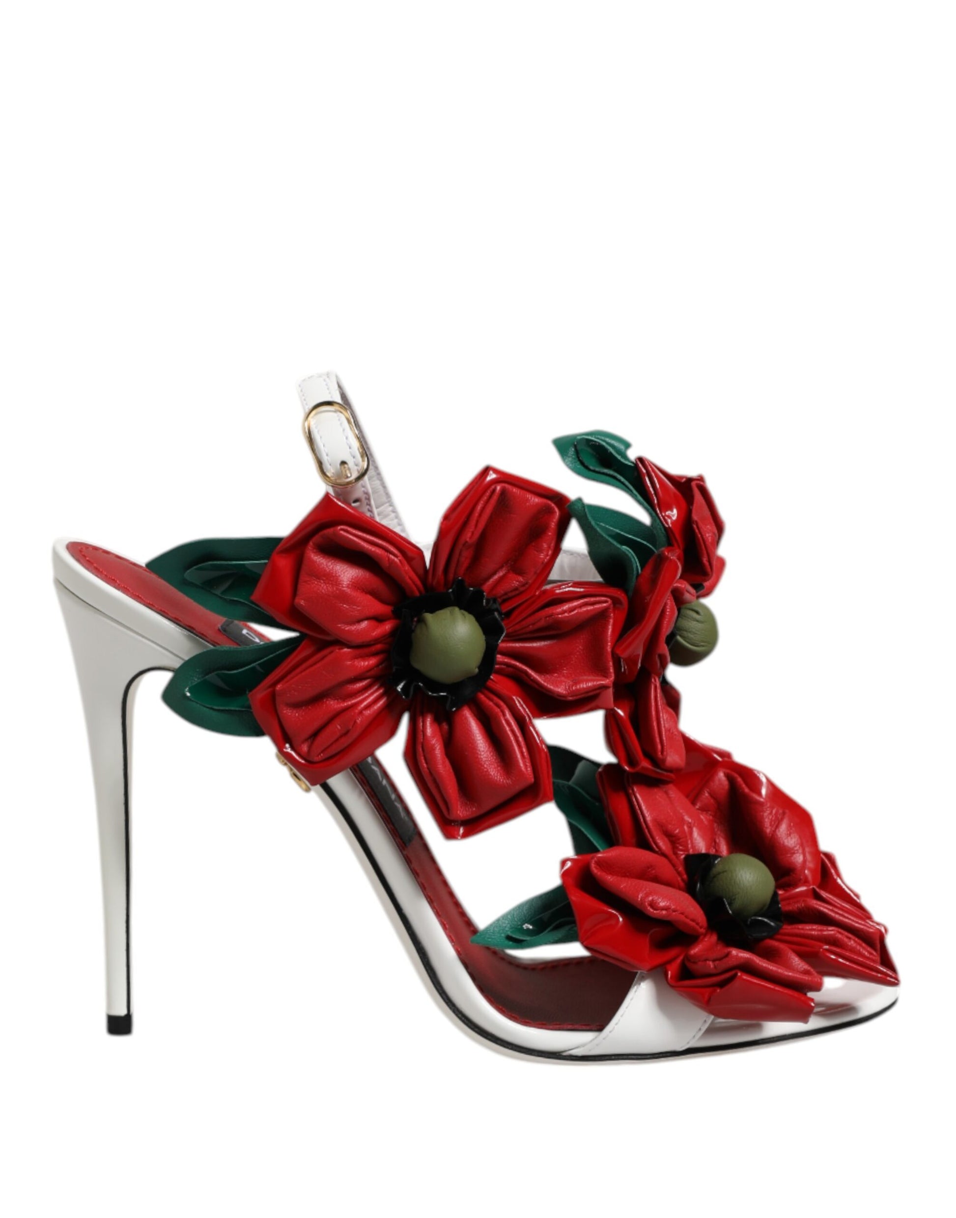 White Leather Floral Detailing Sandals Shoes