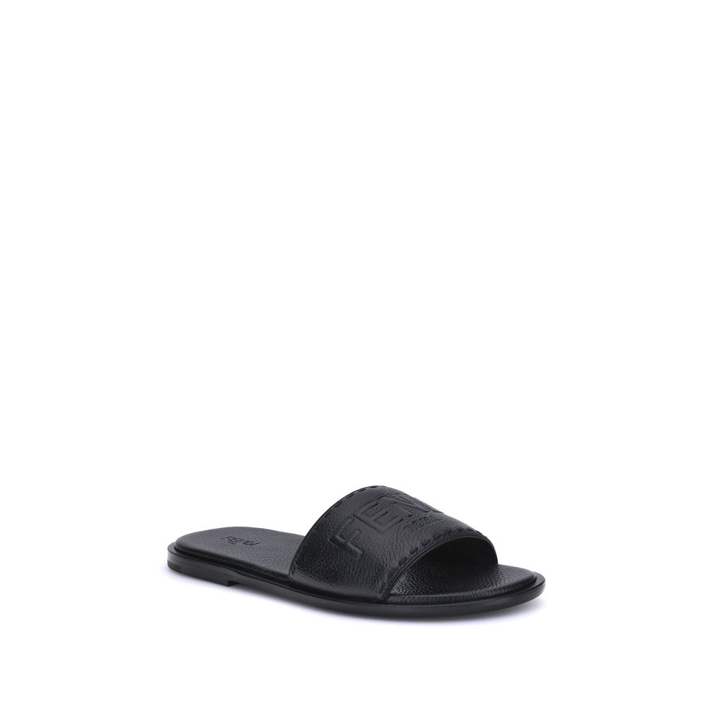 Black Calf Leather Bos Taurus Flat Sandals