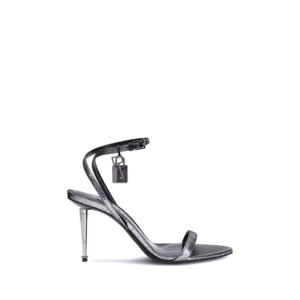 Silver Calf Leather Bos Taurus Stiletto Heel Sandals