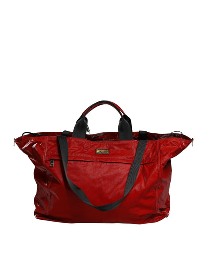 Red Nylon Hand Shoulder Duffel Travel Bag