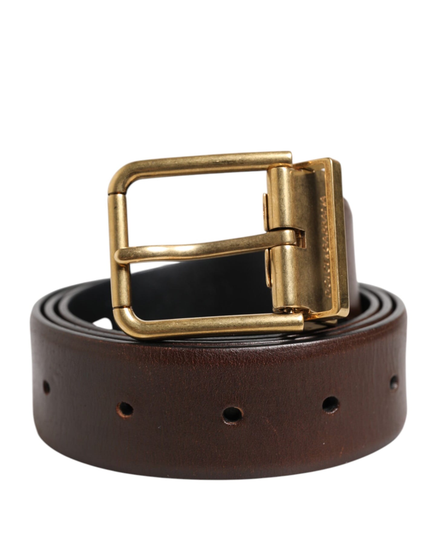 Brown Classic Gold Metal Logo Buckle Men Belt