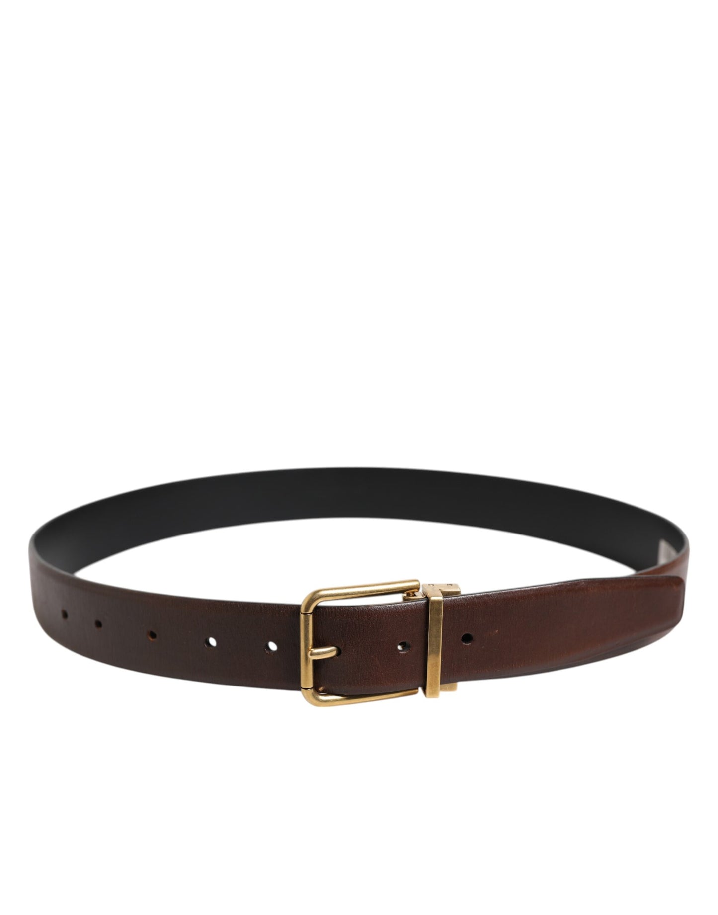 Brown Classic Gold Metal Logo Buckle Men Belt