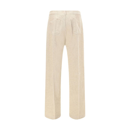 Beige Cotton Casual Pants