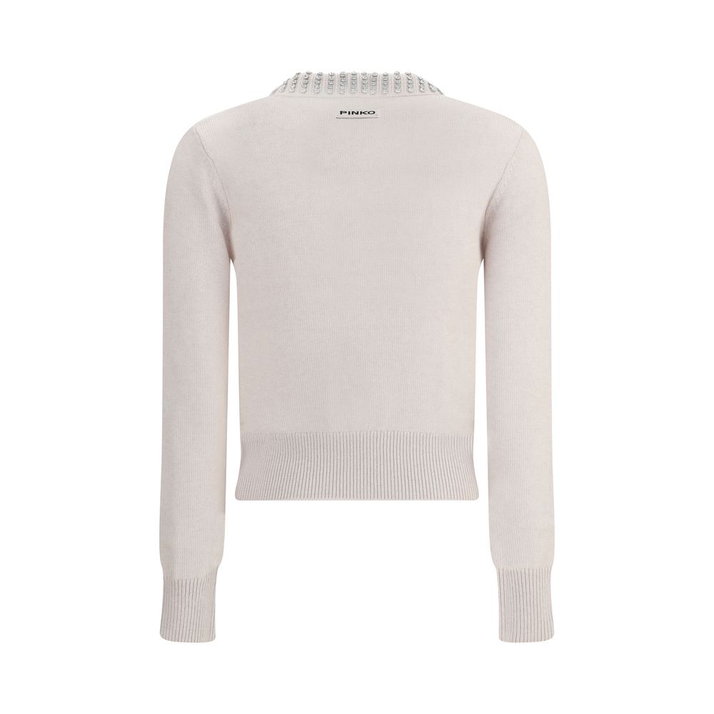 Rhinestone-decorated collar Sweater