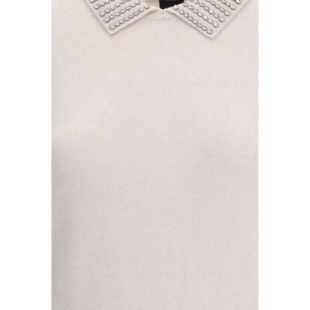 Rhinestone-decorated collar Sweater