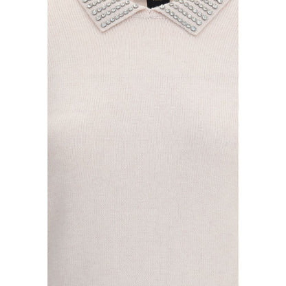 Rhinestone-decorated collar Sweater