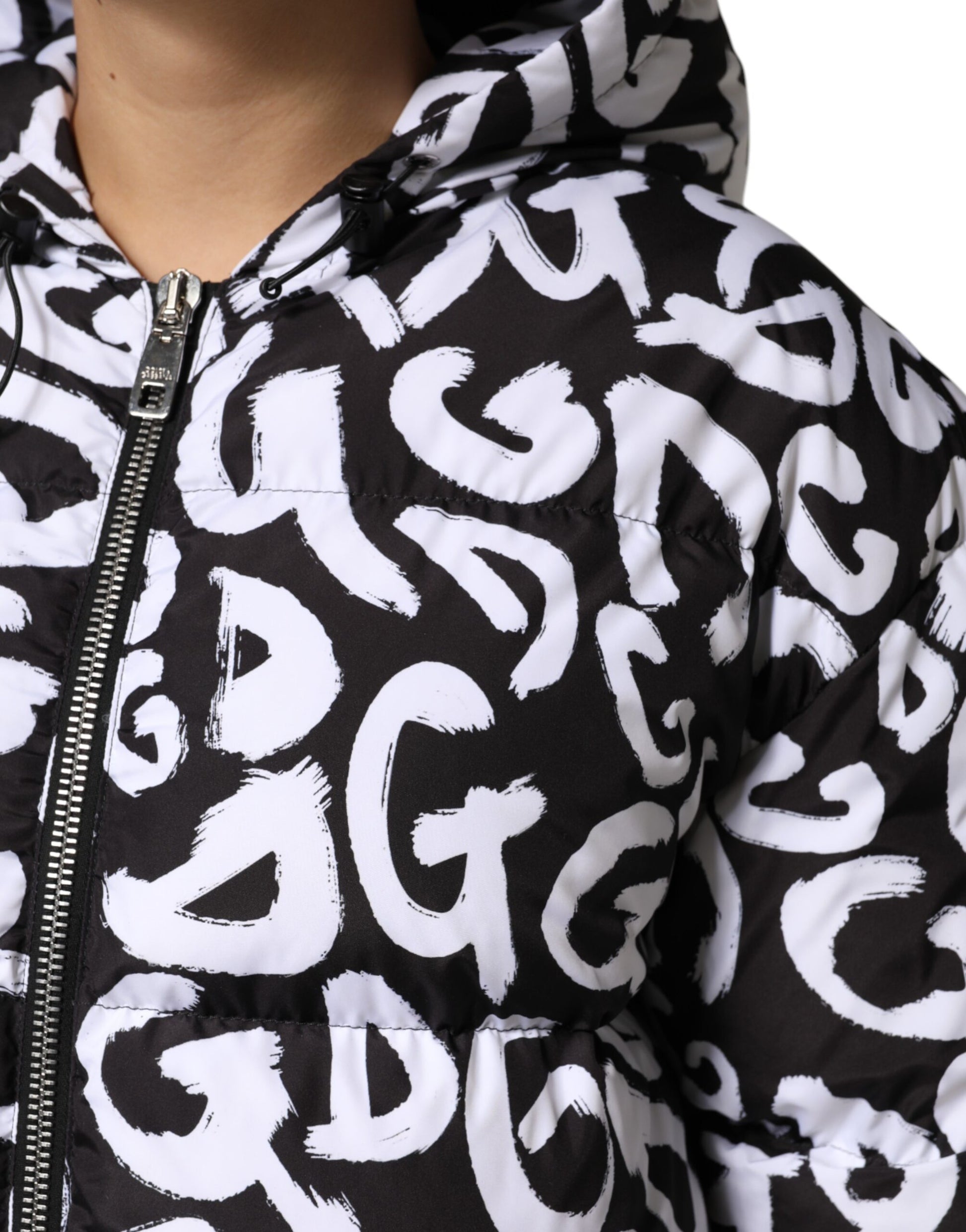 Black White DG Mania Hooded Long Coat Jacket