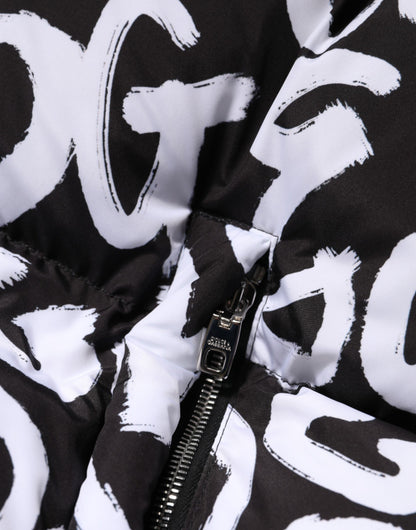 Black White DG Mania Hooded Long Coat Jacket