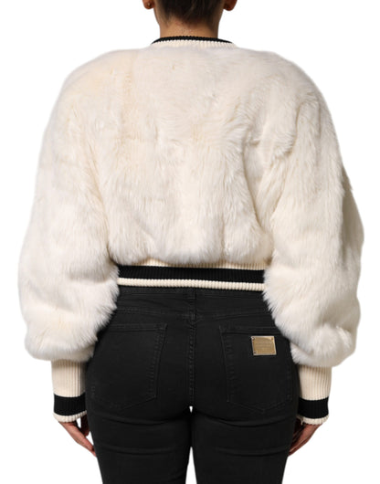 White Cropped Faux Fur DG Sweatshirt Sweater