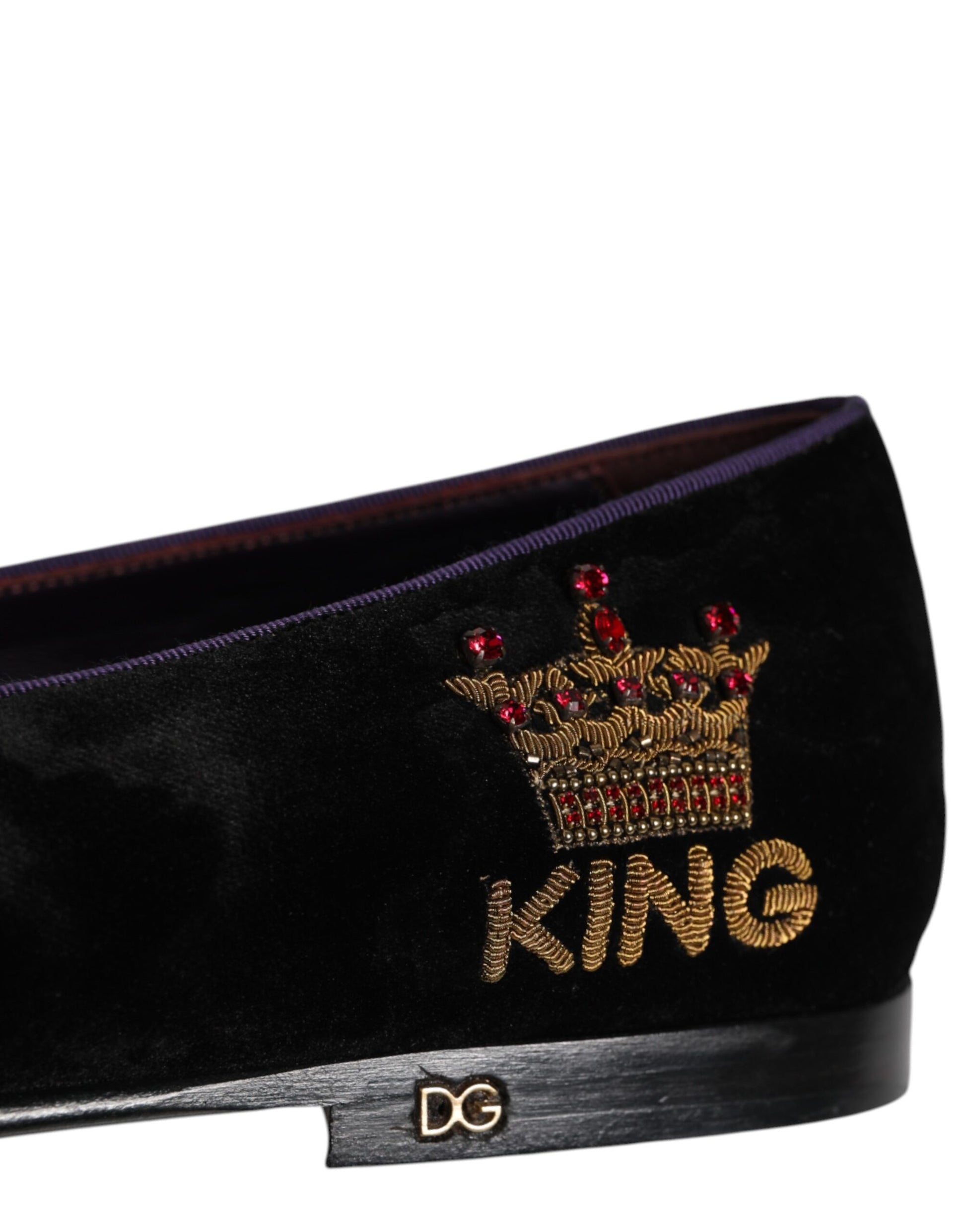 Black DG Crown Embroidery Loafers Slip On Shoes