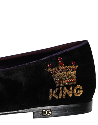 Black DG Crown Embroidery Loafers Slip On Shoes