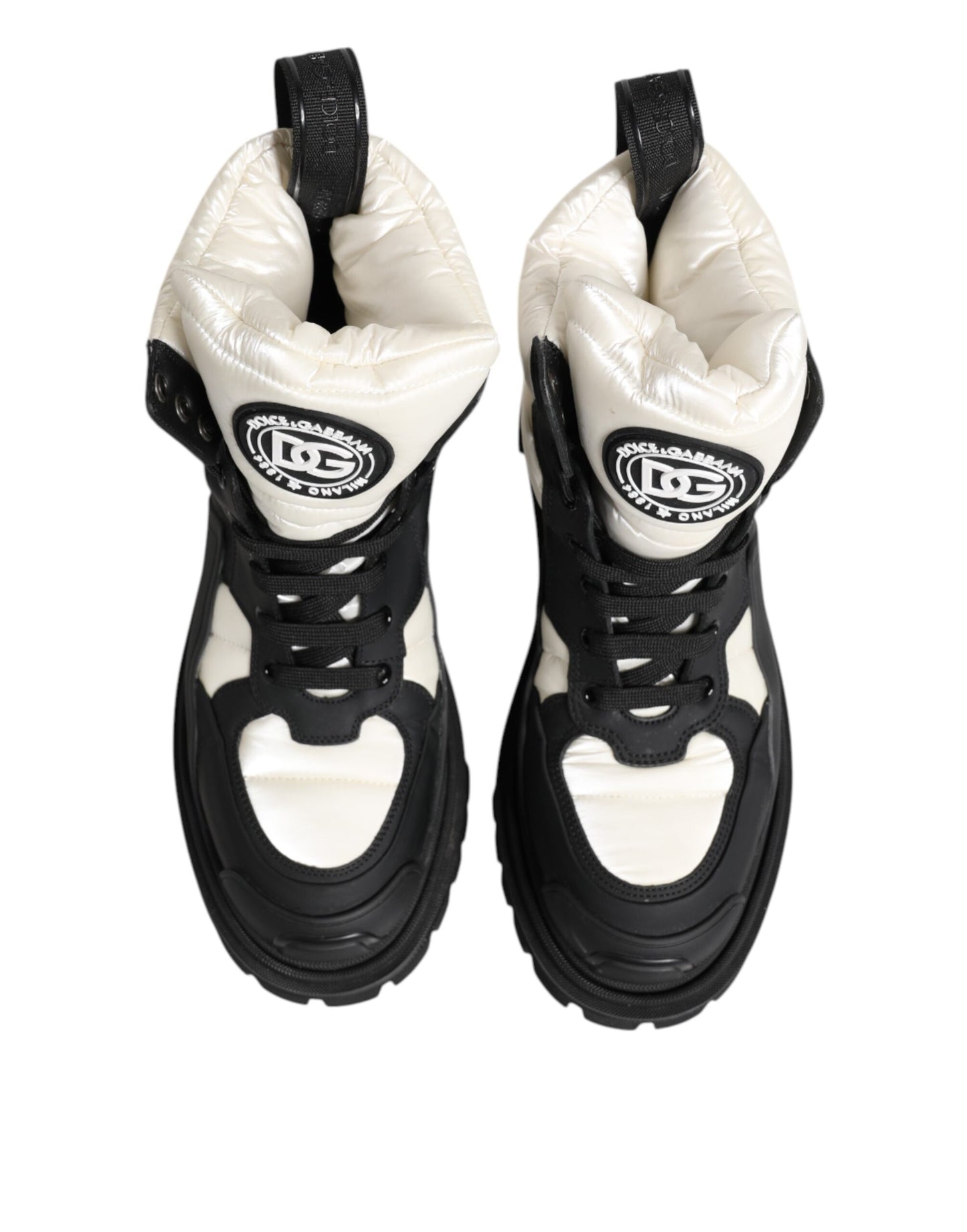 Black White Padded Lace Up Short Boots Shoes