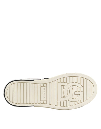 White Black Leather Low Top Sneakers Shoes