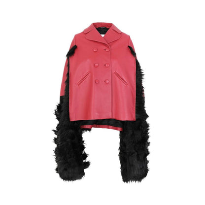 Faux Fur Trimmed Leather Cape Jacket