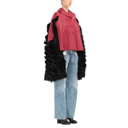 Faux Fur Trimmed Leather Cape Jacket