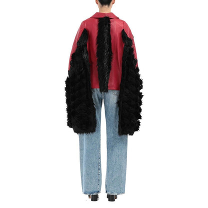 Faux Fur Trimmed Leather Cape Jacket