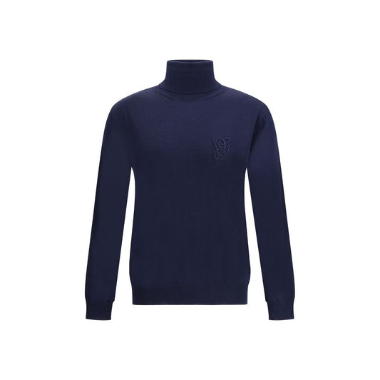 Blue Fleece Wool Turtleneck