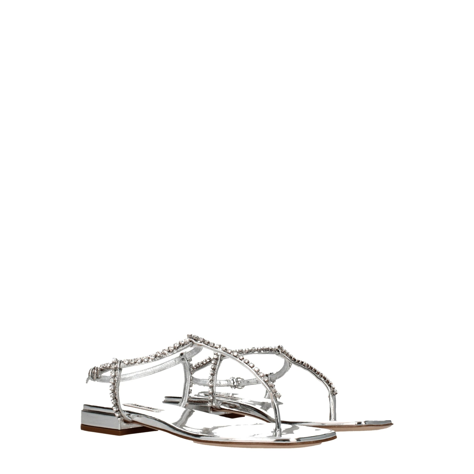 Gray Leather Flip-Flop Sandals
