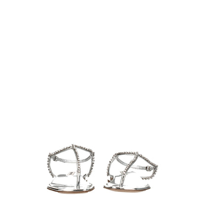 Gray Leather Flip-Flop Sandals