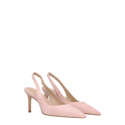 Pink Leather Mid Heel Pumps