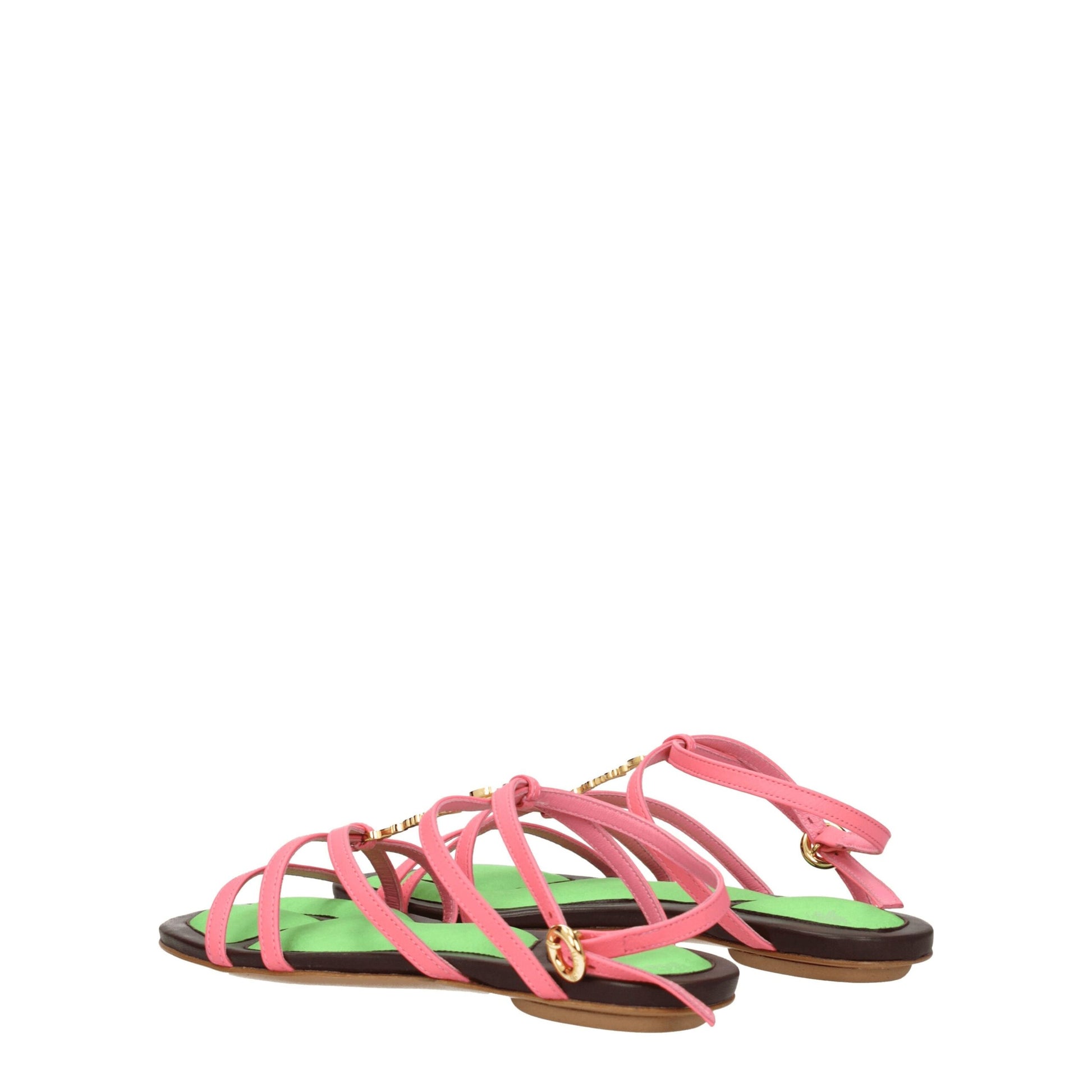 Pink Leather Flat Sandals